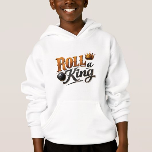 Roll a King – Bowling Crown Kids Pullover Hoodie (Vorderseite)