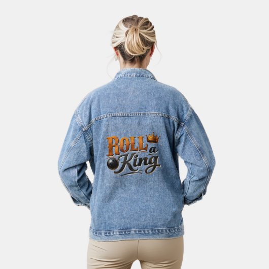 Roll a King – Bowling Theme Crown Art Women Jeansjacke (Modell)