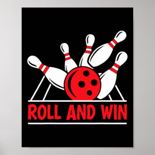 Roll And Win Bowling-Spieler Lustiger Bowler Poster