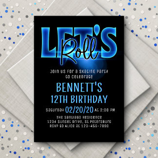 Roll Blue Neon Skaten zum Geburtstag Einladung