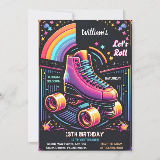 Roll coole Jungs Mädchen Roller Skaten 13. Geburts Einladung (Vorderseite)