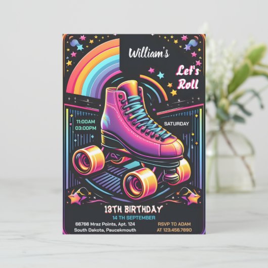 Roll coole Jungs Mädchen Roller Skaten 13. Geburts Einladung (Stehend Vorderseite)