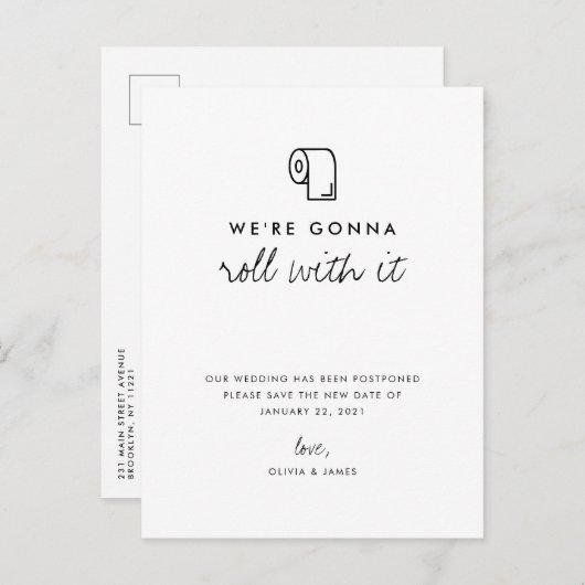 Roll damit verändern das Datum der Hochzeitverläng Ankündigungspostkarte (Vorne/Hinten)