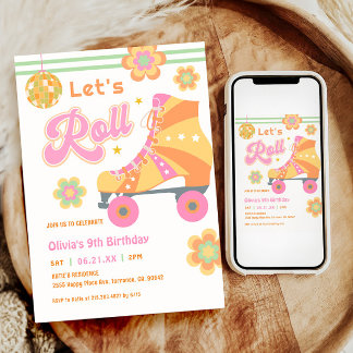 Roll Girl Roller Skaten Geburtstagsparty Einladung