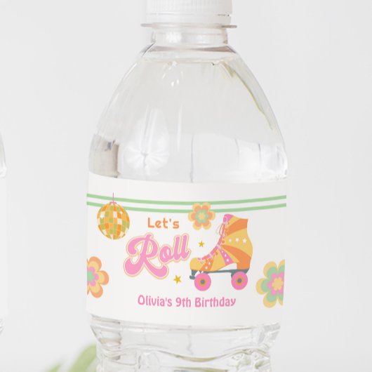 Roll Girl Roller Skaten Geburtstagsparty Wasserflaschenetikett