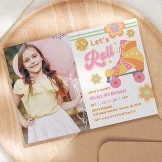 Roll Girl Roller Skaten zum Geburtstag Foto Einladung