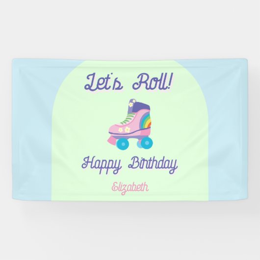 Roll Happy Birthday Retro Roller Skate Banner (Horizontal)