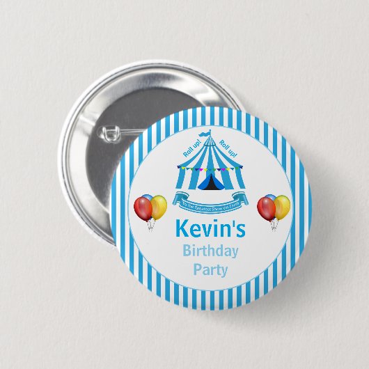 Roll hoch! Roll hoch! Circus Birthday Party Blue Button (Vorne & Hinten)