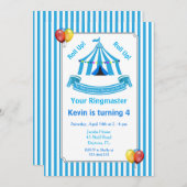 Roll hoch! Roll hoch! Circus Birthday Party Blue Einladung (Vorne/Hinten)