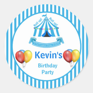 Roll hoch! Roll hoch! Circus Birthday Party Blue Runder Aufkleber
