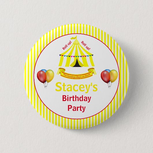 Roll hoch! Roll hoch! Circus Birthday Party Gelb Button (Vorderseite)