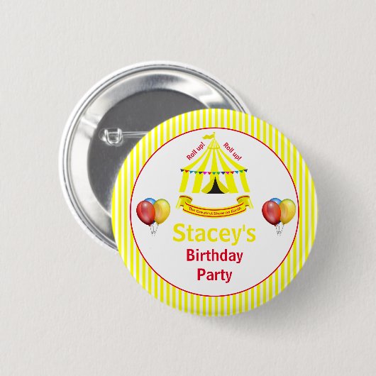 Roll hoch! Roll hoch! Circus Birthday Party Gelb Button (Vorne & Hinten)