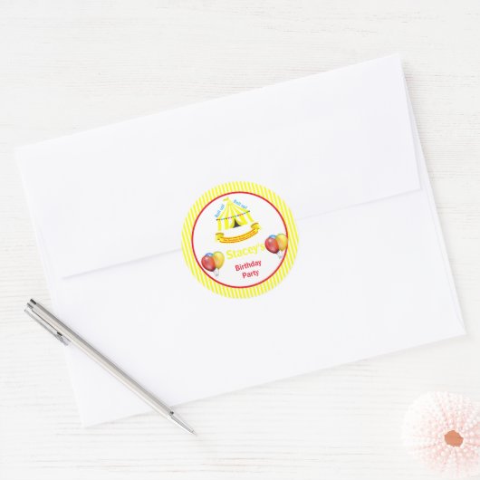 Roll hoch! Roll hoch! Circus Birthday Party Gelb Runder Aufkleber (Umschlag)