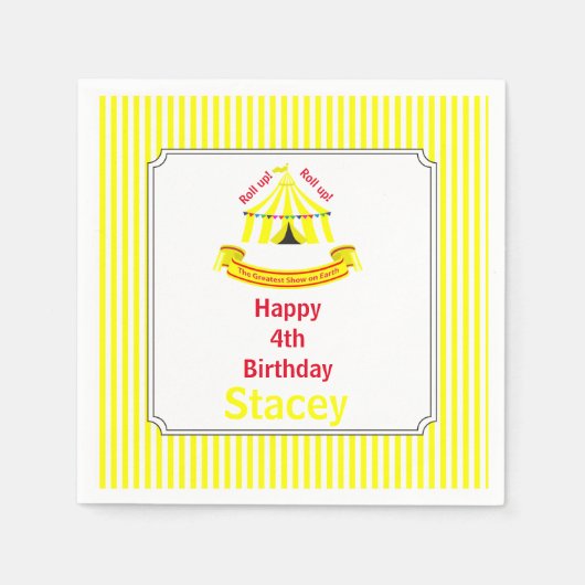 Roll hoch! Roll hoch! Circus Birthday Party Gelb Serviette (Vorderseite)