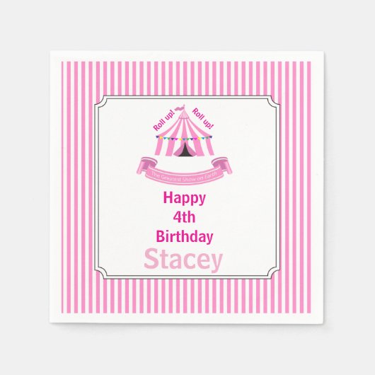 Roll hoch! Roll hoch! Circus Birthday Party Pink Serviette (Vorderseite)