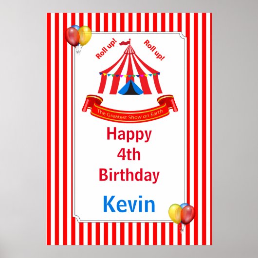Roll hoch! Roll hoch! Circus Birthday Poster in Ro (Vorne)