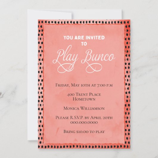 Roll in Bunco Dice Party Einladung (Rückseite)