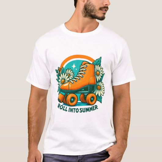 "Roll in Summer" Retro Roller Skate T - Shirt (Vorderseite)