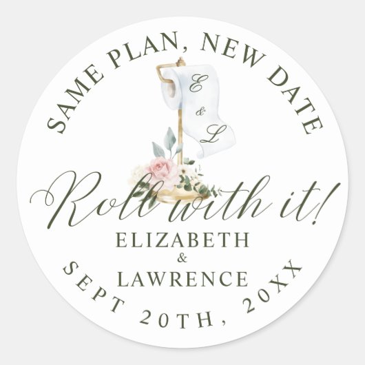 Roll mit dem blush Florals & Toilettenpapier Weiße Runder Aufkleber (Vorderseite)