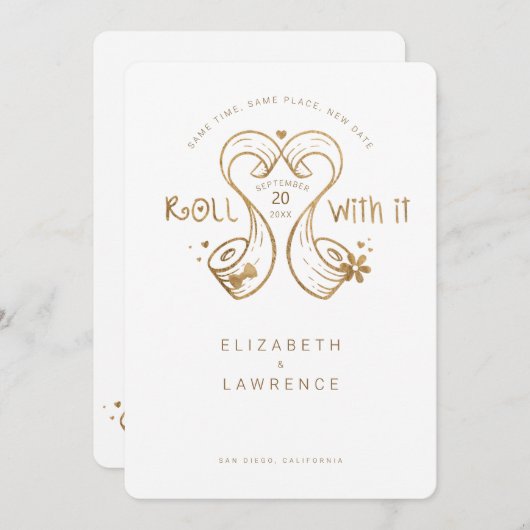 Roll mit it Bride & Groom Toilettenpapier Herz Gol Save The Date (Vorne/Hinten)