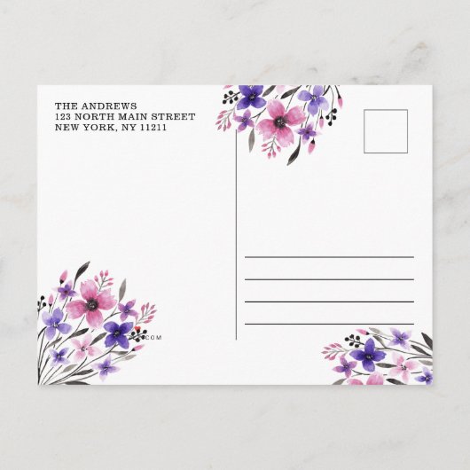 Roll mit it rosa Lila Blüte ändern das Datum Ankündigungspostkarte (Rückseite)