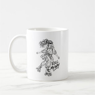 Roll My Way – Retro-Rollschuh-Mädchen Kaffeetasse