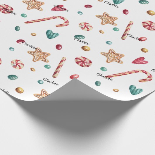 Roll, Name auf Whimsy Holiday Candy Muster Geschenkpapier (Ecke)