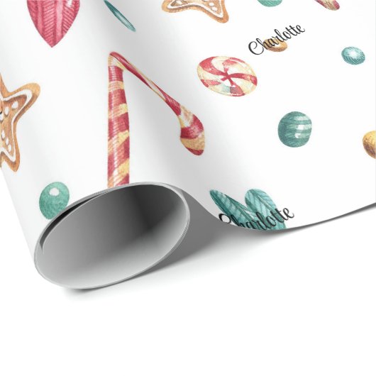 Roll, Name auf Whimsy Holiday Candy Muster Geschenkpapier (Rolleneckpunkt)