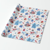 Roll, Name Holiday Snowmen Familie Red-Blue Muster Geschenkpapier (Ungerollt)