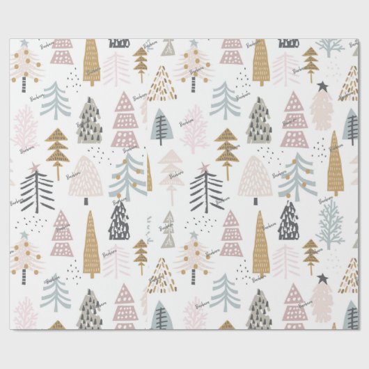 Roll, Name, Illustrierte Winterbäume Geschenkpapier (Flach)