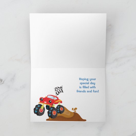 Roll on Blue Monster Truck Birthday Card Karte (Innenseite)