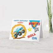 Roll on Blue Monster Truck Birthday Card Karte (Vorderseite)