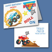 Roll on Blue Monster Truck Birthday Card Karte