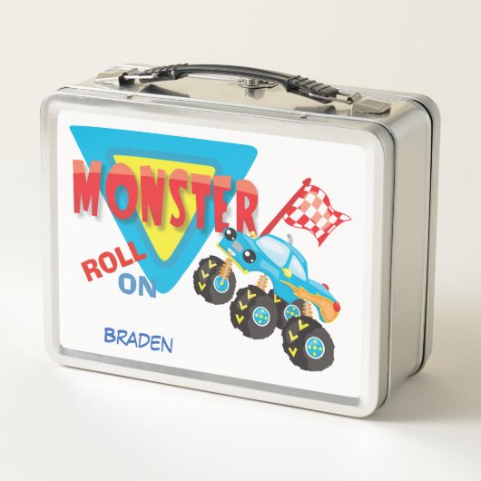 Roll on Monster Truck Personalisiert Metall Brotdose (Rückseite)