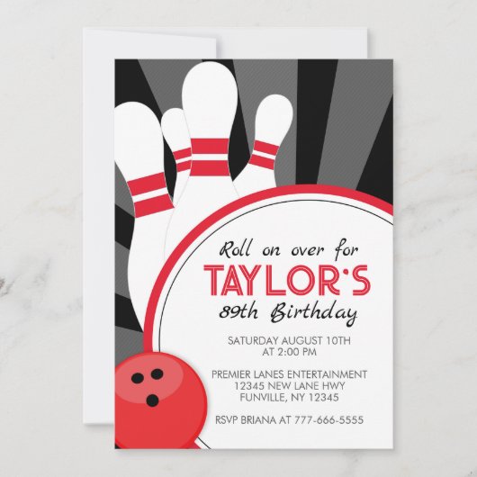 Roll on Over Bowling Party Einladung (Vorderseite)