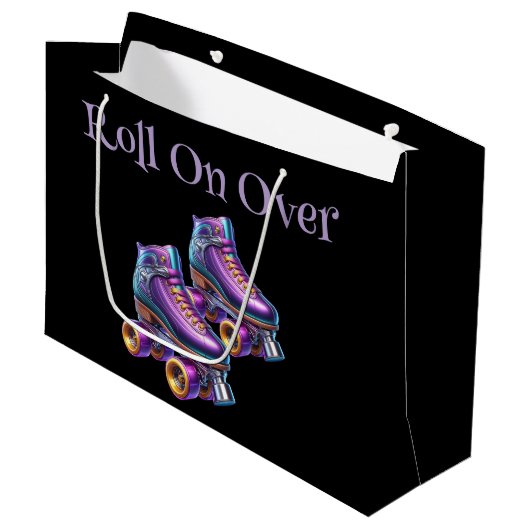 Roll On Over Rollerskate Birthday Party Große Geschenktüte (Vorderseite Schrägansicht)