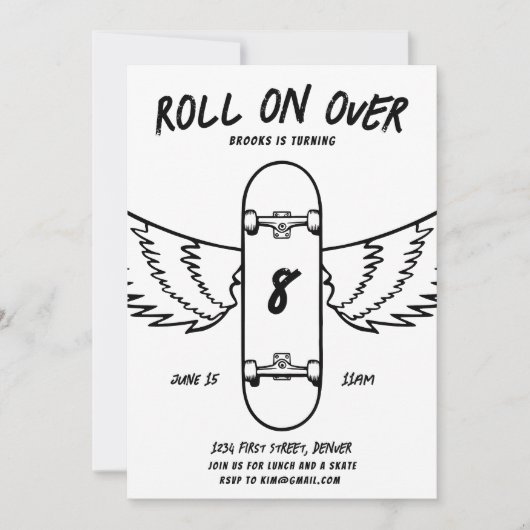 Roll on over Skateboarding Theme Party Einladung (Vorderseite)