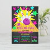 Roll On Over.. STRIKE Bowling Birthday Party Einladung (Stehend Vorderseite)