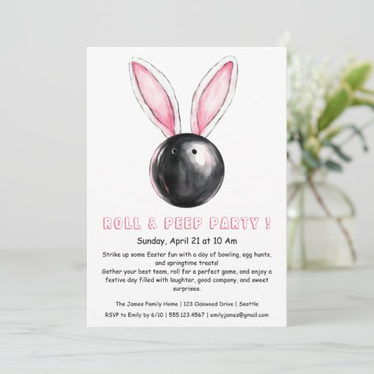 Roll & Peep Party - Osterfeier Bowling Einladung (Stehend Vorderseite)