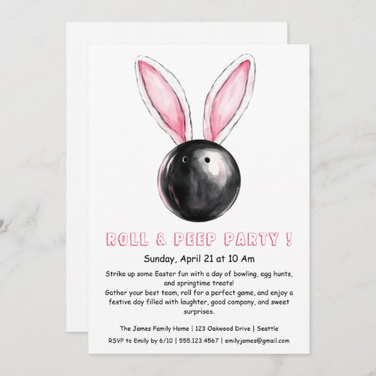 Roll & Peep Party - Osterfeier Bowling Einladung (Vorne/Hinten)