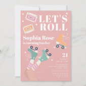 Roll Pink Roller Skaten Geburtstagsparty Einladung (Vorderseite)