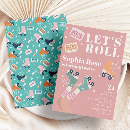 Roll Pink Roller Skaten Geburtstagsparty Einladung