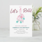 Roll Retro Girl Skaten Geburtstagsparty Einladung (Stehend Vorderseite)