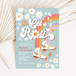 Roll Retro Groovy Blue Roller Skate Geburtstag Einladung