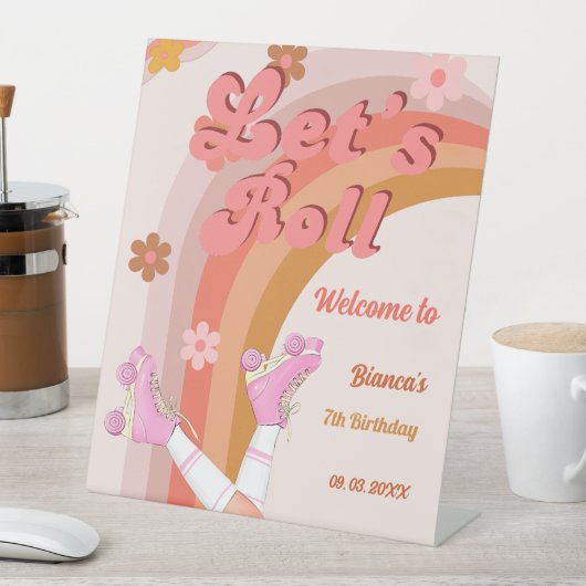 Roll Retro Groovy Roller Skate Begrüßungszeichen Sockelschild (In Situ)