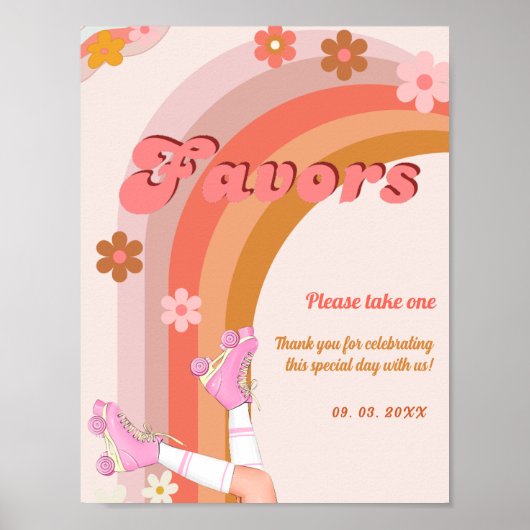 Roll Retro Groovy Roller Skate Favoriten Zeichen Poster (Vorne)