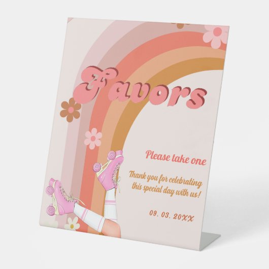 Roll Retro Groovy Roller Skate Favoriten Zeichen Sockelschild (Vorderseite)