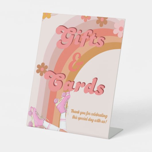 Roll Retro Groovy Roller Skate Geschenke & Zeichen Sockelschild (Vorderseite)