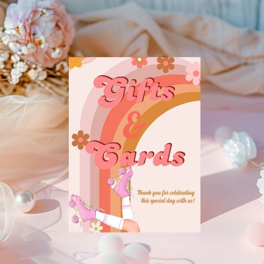 Roll Retro Groovy Roller Skate Geschenke & Zeichen Sockelschild