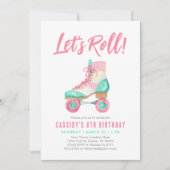 Roll Retro Roller Skate Girl Birthday Einladung (Vorderseite)